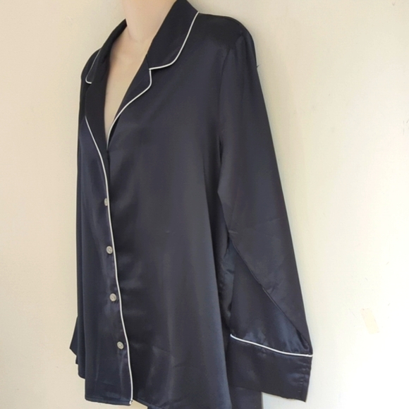 Natori Satin Black Button Up Pajama Top - Picture 8 of 12